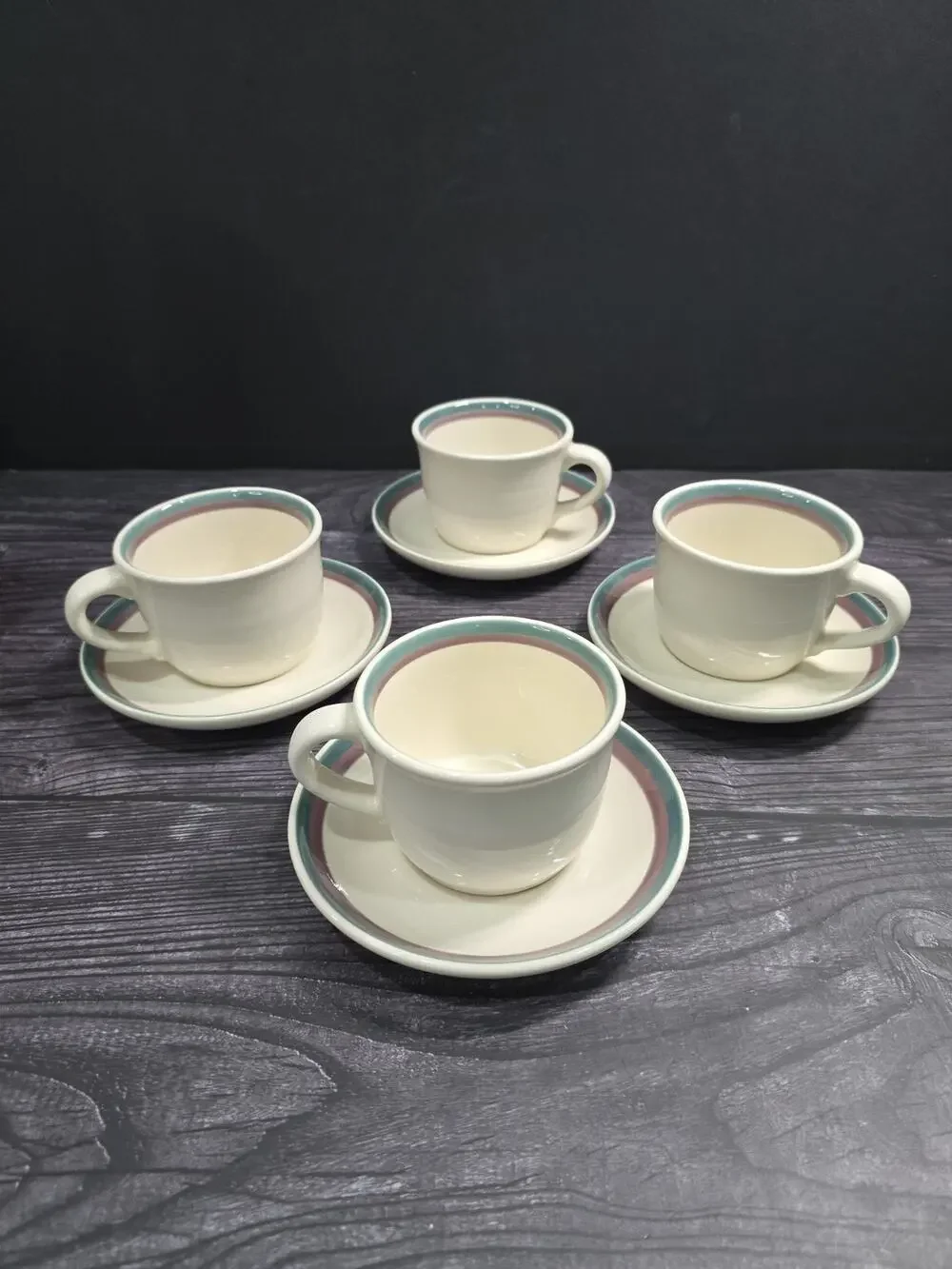 Set of 4 Pfaltzgraff Juniper Stoneware Tea Cups & Saucers - Excellent Condition
